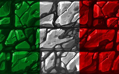 Bandiera italiana, brickwall, 4k, i paesi Europei, simboli nazionali, Bandiera dell&#39;Italia, creativo, Italia, Europa, bandiera 3D
