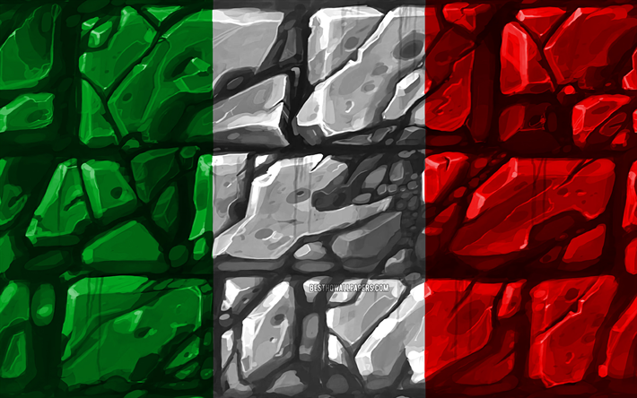 İtalya, İtalyan bayrağı, brickwall, 4k, Avrupa &#252;lkeleri, ulusal semboller, Bayrak, yaratıcı, Avrupa, 3D bayrak