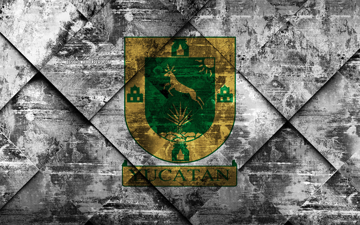 Bandeira de Yucat&#225;n, grunge arte, rombo textura grunge, Estado mexicano, Yucatan bandeira, M&#233;xico, Yucatan, Estado de M&#233;xico, arte criativa