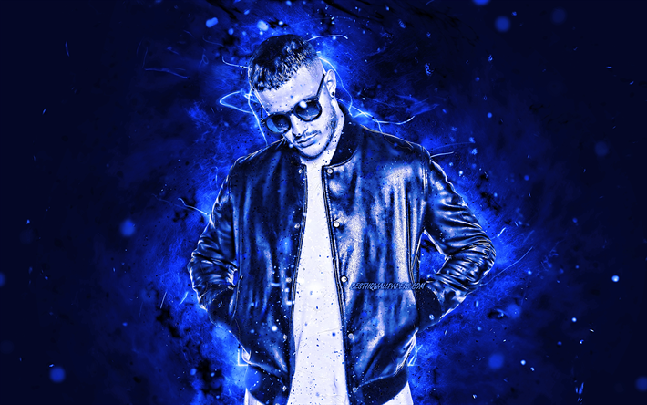 DJ Snake, 4k, blue neon valot, ranskalainen DJ, fan art, William Sami Etienne Grigahcine, DJ Snake 4K, kuvitus, supert&#228;hti&#228;, luova, Dj