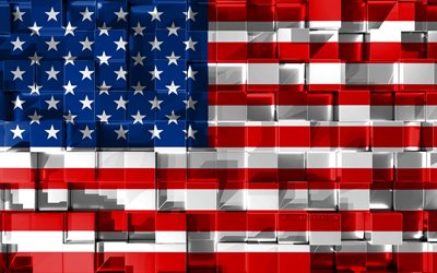 Flag of USA, 3d flag, 3d cubes texture, American 3d flag, Flags of North America countries, 3d art, USA, North America, 3d texture, USA flag