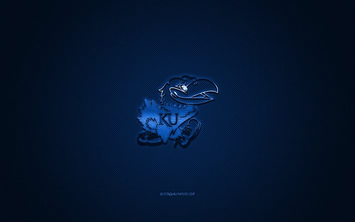 L&#39;universit&#233; du Kansas, Jayhawk logo, American club de football de la NCAA, logo bleu, bleu en fibre de carbone de fond, football Am&#233;ricain, Lawrence, Kansas, &#233;tats-unis, &#224; l&#39;Universit&#233; du Kansas Jayhawk