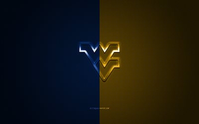 west virginia bergsteiger-logo, american football club, ncaa, blau, gelb-logo, blau gelb carbon-faser-hintergrund, american football, morgantown, west virginia, usa, west virginia bergsteiger