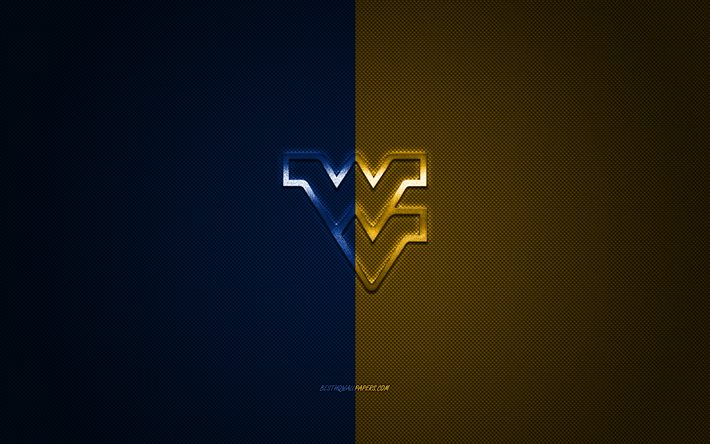 west virginia bergsteiger-logo, american football club, ncaa, blau, gelb-logo, blau gelb carbon-faser-hintergrund, american football, morgantown, west virginia, usa, west virginia bergsteiger