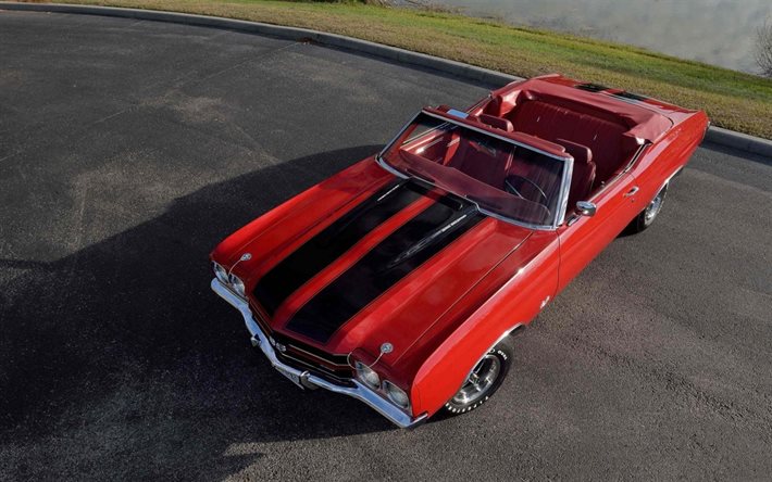 1970 chevrolet chevelle ss, red convertible, exterior, retro cars, red chevelle, ss454, american cars, chevrolet