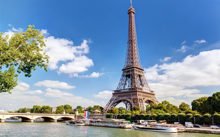 Tour Eiffel, Paris, l&#39;&#233;t&#233;, le matin, symbole de Paris, monument, paysage urbain de Paris, France
