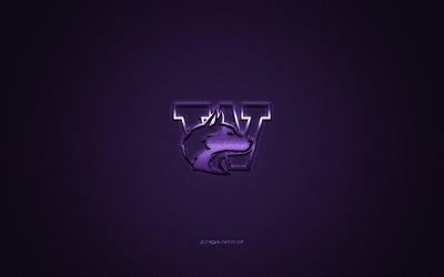 Washington Huskies-logo, American football club, NCAA, violetti logo, violetti hiilikuitu tausta, Amerikkalainen jalkapallo, Seattle, Washington, USA, Washington Huskies, University of Washington