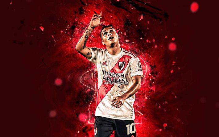 Juan Fernando Quintero, 4K, River Plate FC, Colombianska fotbollsspelare, fotboll, Argentinska Superliga, neon lights, AAAJ, Juan Fernando Quintero 4K