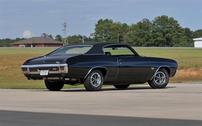 1970, Chevrolet Chevelle SS, LS6 Hardtop, SS454, rear view, black coupe, retro cars, black Chevelle, american cars, Chevrolet
