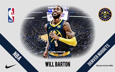 Vai Barton, Denver Nuggets, - Jogador De Basquete Americano, NBA, retrato, EUA, basquete, Pepsi Center, Denver Nuggets logotipo