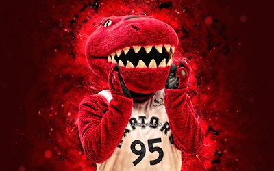 The Raptor, 4k, mascot, Toronto Raptors, red neon lights, NBA, creative, USA, Toronto Raptors mascot, Raptor, NBA mascots, official mascot, Raptor mascot