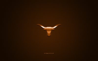 Texas Longhorns logotipo, Americano futebol clube, NCAA, logotipo laranja, laranja fibra de carbono de fundo, Futebol americano, Austin, Texas, EUA, Texas Longhorns