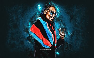 Snoop Dogg, rapero Americano, la piedra azul de fondo, Calvin Cordozar Broadus Jr, arte creativo, retrato