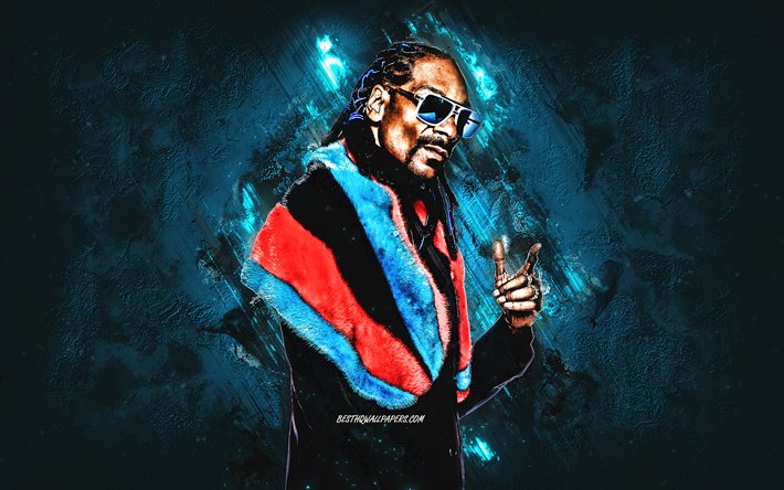Snoop Dogg, O rapper americano, a pedra azul de fundo, Calvin Cordozar Broadus Jr, arte criativa, retrato