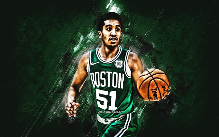 Tremont Waters, NBA, Boston Celtics, green stone background, American Basketball Player, portrait, USA, basketball, Boston Celtics players