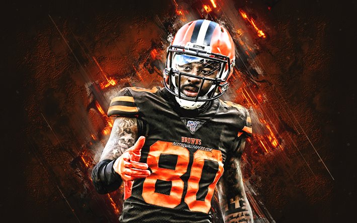Jarvis Landry, Cleveland Browns, NFL, american football, portrait, orange stone background, National Football League