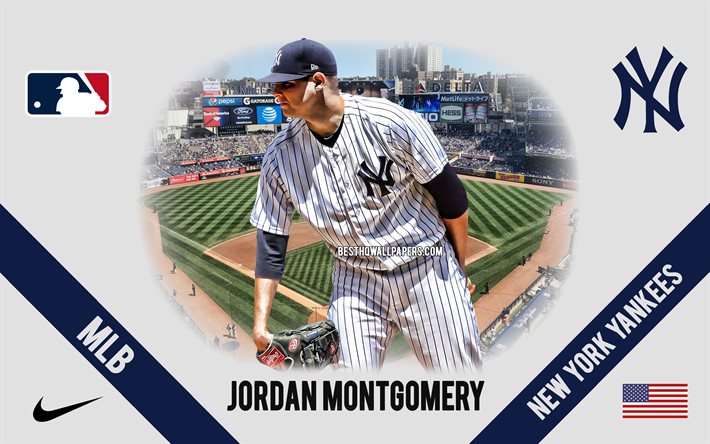Jordan Montgomery, New York Yankees, Am&#233;ricain, Joueur de Baseball, MLB, portrait, etats-unis, le baseball, le Yankee Stadium, logo New York Yankees, la Ligue Majeure de Baseball