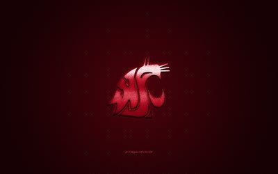Washington State Cougars logo, American football club, NCAA, red logo, red carbon fiber background, American football, Pullman, Washington, USA, Washington State Cougars