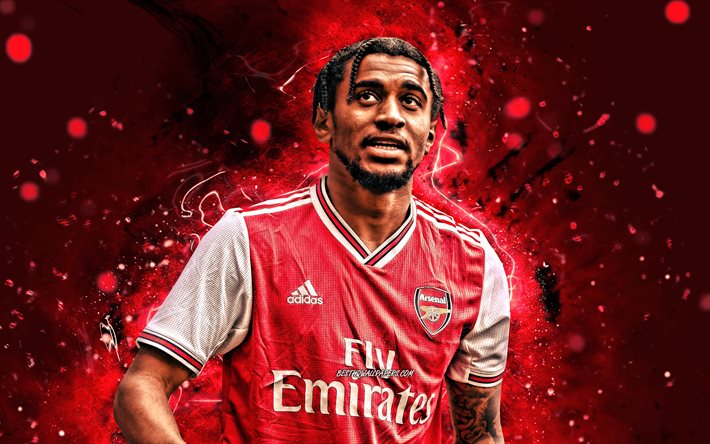 Reiss Nelson, 4k, 2020, Engelska fotbollsspelare, Arsenal FC, neon lights, Reiss Lukas Nelson, fotboll, Premier League, Gunners, Reiss Nelson Arsenal