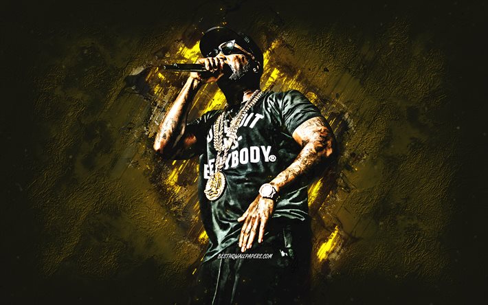Young Jeezy, American rapper, Jay Wayne Jenkins, portrait, american rapper, yellow stone background