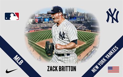 Zack Britton, New York Yankees, American Baseball Player, MLB, portrait, USA, baseball, Yankee Stadium, New York Yankees logo, Major League Baseball, Zackary Grant Britton