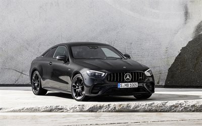 2021, Mercedes-AMG E53, exterior, black coupe, new black E53, German cars, Mercedes