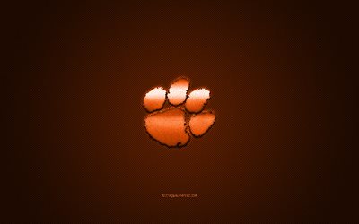 Clemson Tigers logo, American football club, NCAA, orange logo, orange carbon fiber background, American football, Clemson, South Carolina, USA, Clemson Tigers, Clemson University