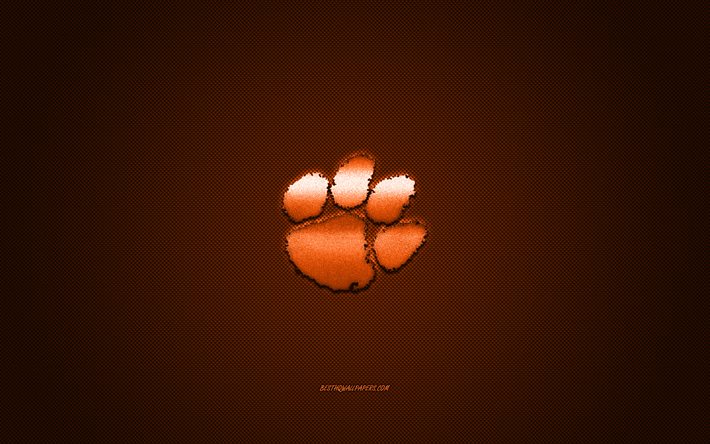 Clemson Tigers logotipo, American club de f&#250;tbol de la NCAA, logo de orange, orange fibra de carbono de fondo, f&#250;tbol Americano, Clemson, Carolina del Sur, estados UNIDOS, Clemson Tigers de la Universidad de Clemson