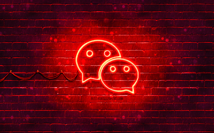 logo weixin rosso, 4k, muro di mattoni rosso, logo weixin, social network, logo al neon weixin, weixin