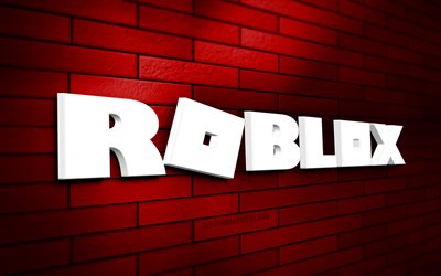 Roblox 3D logo, 4K, red brickwall, creative, online games, Roblox logo, 3D art, Roblox