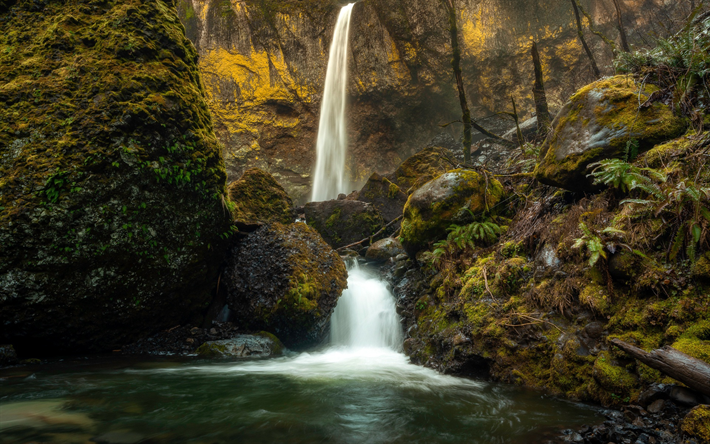 Elowa Falls, beautiful waterfall, McCord Creek Falls, waterfall, rocks, Columbia River Gorge, Multnomah County, Oregon, USA