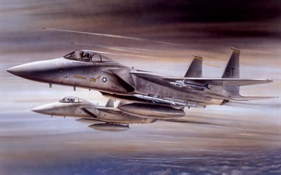 mcdonnell douglas f-15 eagle, f-15a, amerikanische kampfflugzeuge, us-luftwaffe, milit&#228;rflugzeuge, kampfluftfahrt, kampfflugzeugzeichnungen