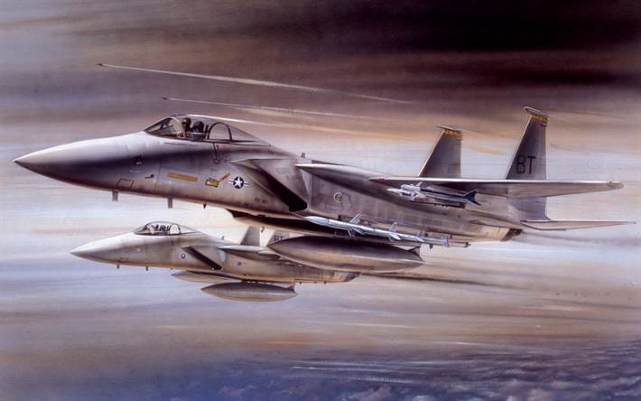 mcdonnell douglas f-15 eagle, f-15a, amerikan savaş u&#231;ağı, abd hava kuvvetleri, askeri u&#231;ak, savaş havacılığı, savaş u&#231;ağı &#231;izimleri