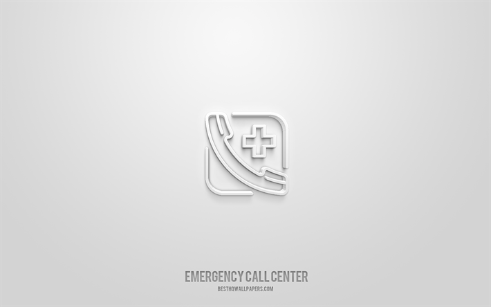 緊急コールセンターの3dアイコン, 白色の背景, 3dシンボル, 緊急コールセンター, 薬のアイコン, 3dアイコン, 緊急コールセンターの看板, 薬の3dアイコン