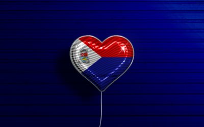 I Love Vila Velha, 4k, realistic balloons, blue wooden background, Day of Vila Velha, brazilian cities, flag of Vila Velha, Brazil, balloon with flag, cities of Brazil, Vila Velha flag, Vila Velha