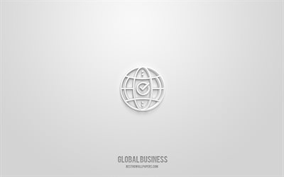 グローバルビジネス3dアイコン, 白色の背景, 3dシンボル, グローバルビジネス, ビジネスアイコン, 3dアイコン, グローバルビジネスサイン, ビジネス3dアイコン