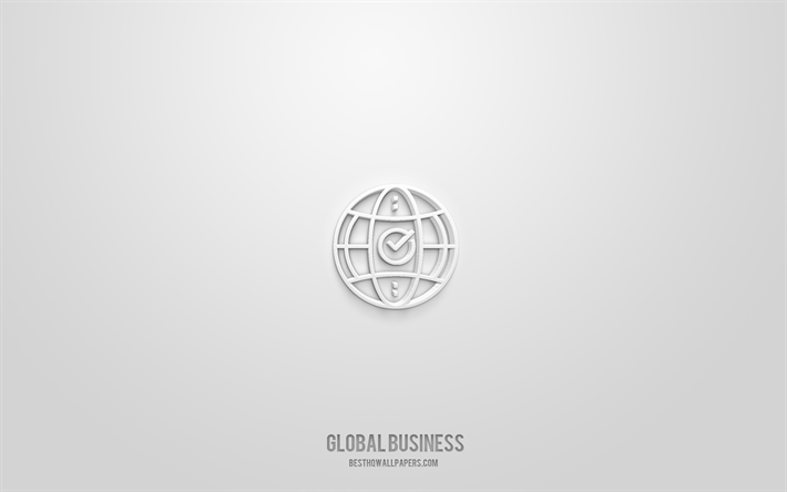 maailmanlaajuisen liiketoiminnan 3d-kuvake, valkoinen tausta, 3d-symbolit, globaali liiketoiminta, yrityskuvakkeet, 3d-kuvakkeet, globaali liikemerkki, liiketoiminnan 3d-kuvakkeet