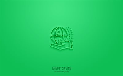 Energy saving 3d icon, white background, 3d symbols, Energy saving, ecology icons, 3d icons, Energy saving sign, ecology 3d icons