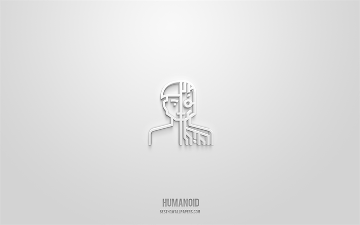 humanoid 3d-ikon, vit bakgrund, 3d-symboler, humanoid, teknologiikoner, 3d-ikoner, humanoid-tecken, teknologi 3d-ikoner
