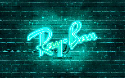 Ray-Ban turquoise logo, 4k, turquoise brickwall, Ray-Ban logo, brands, Ray-Ban neon logo, Ray-Ban
