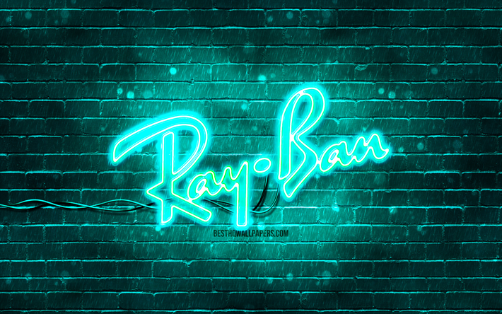 logo turquoise ray-ban, 4k, brickwall turquoise, logo ray-ban, marques, logo n&#233;on ray-ban, ray-ban