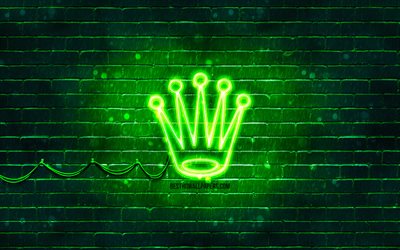ロレックスグリーンのロゴ, chk, 緑のレンガの壁, ロレックスのロゴ, ブランド, ロレックスネオンロゴ, ロレックス