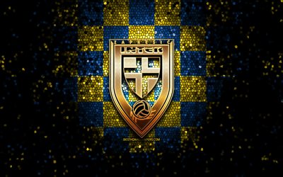 NK Inter Zapresic, glitter logo, HNL, blue yellow checkered background, soccer, croatian football club, Inter Zapresic logo, mosaic art, football, Inter Zapresic FC