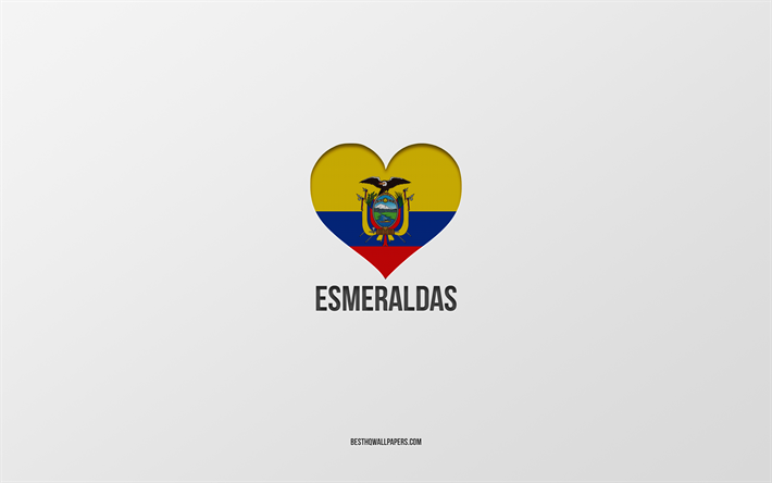 私はエスメラルダスが大好きです, エクアドルの都市, エスメラルダスの日, 灰色の背景, エメラルド, エクアドル, エクアドルの国旗のハート, 好きな都市, エメラルドが大好き