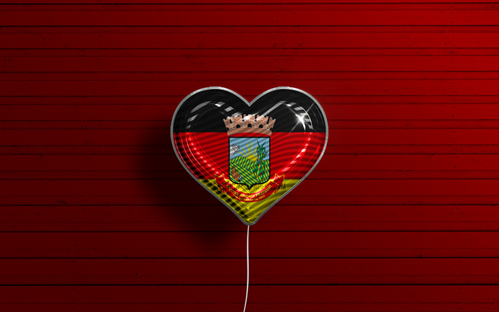 I Love Teofilo Otoni, 4k, realistic balloons, red wooden background, Day of Teofilo Otoni, brazilian cities, flag of Teofilo Otoni, Brazil, balloon with flag, cities of Brazil, Teofilo Otoni flag, Teofilo Otoni