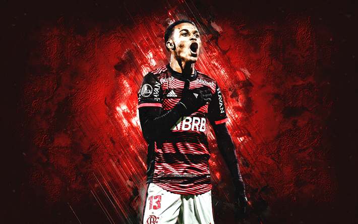 Lazaro, Flamengo, Brazilian football player, midfielder, red stone background, football, Brazil, Lazaro Vinicius Marques, Clube de Regatas do Flamengo