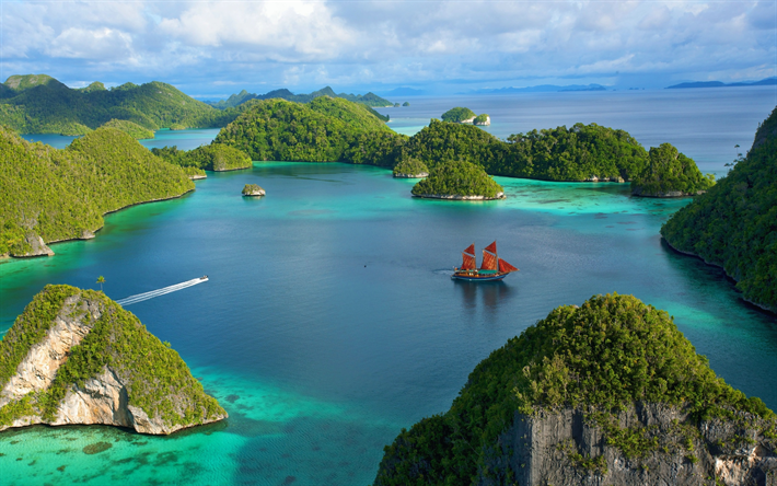 Indonesia, bay, ocean, islands, tropics