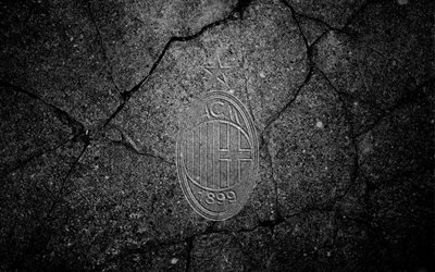Milan, logo, Rossoneri, stone texture, Serie A, AC Milan
