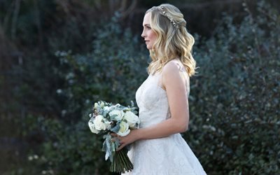 Candice Accola, American actress, bride, white dress, wedding dress, beautiful woman, wedding