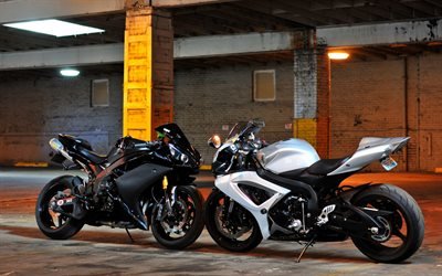 suzuki gsx-r1000, a yamaha yzf-r1, Esportes motocicletas, estacionamento